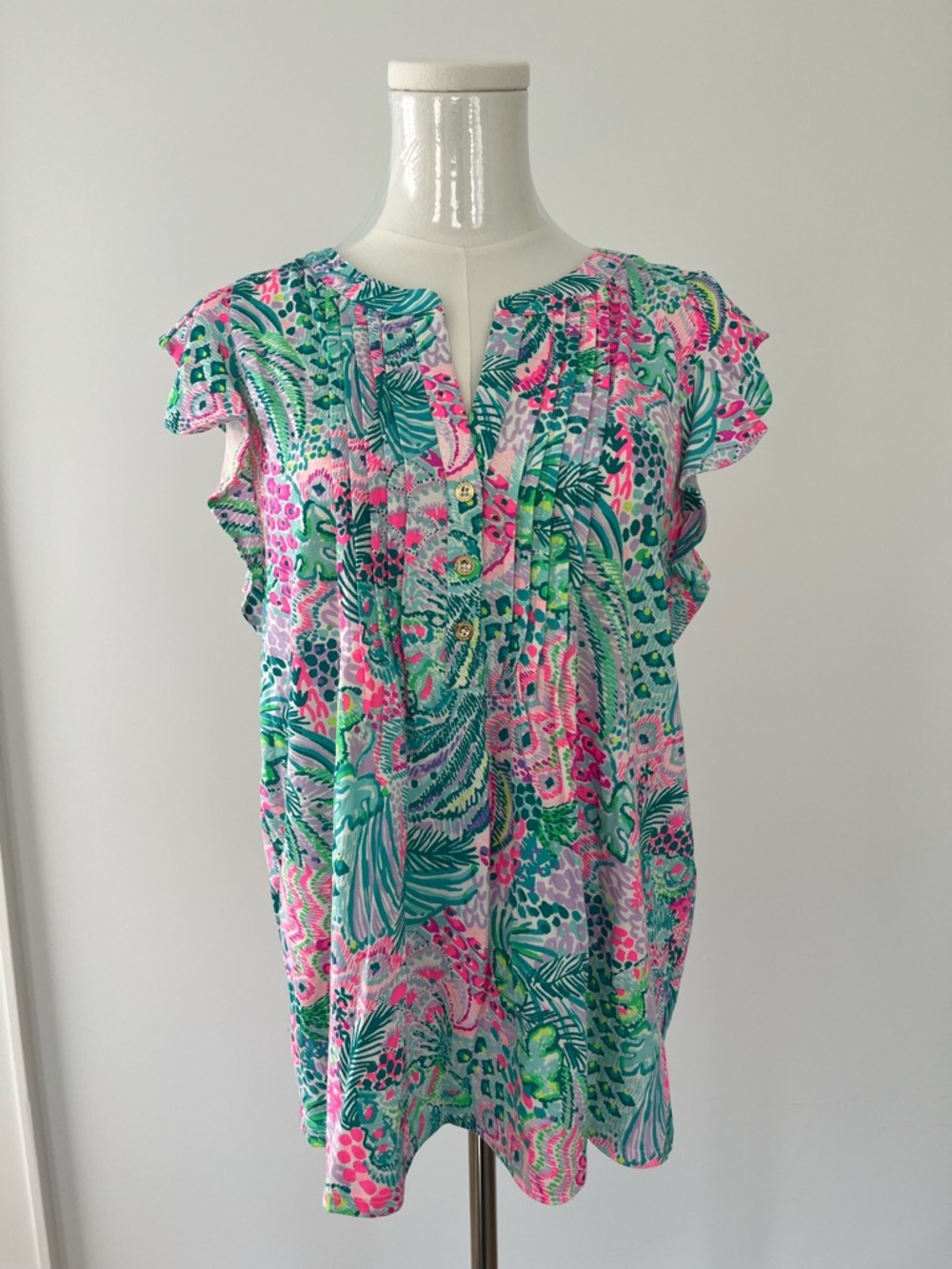 Lilly Pulitzer 'Banana Split' Multi Print Button Top - Pink & Teal